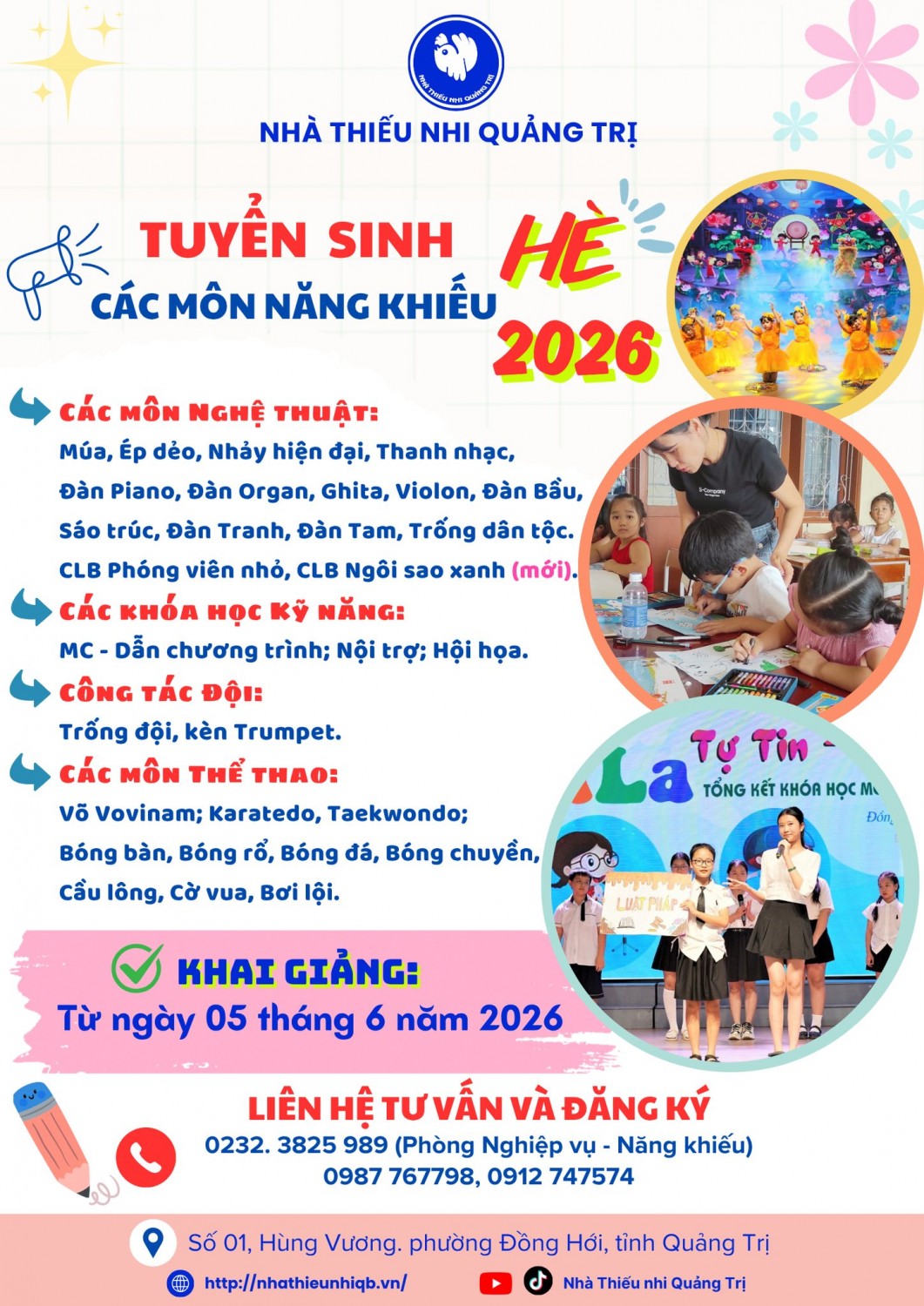 Thông báo Tuyển sinh các môn năng khiếu hè 2026
