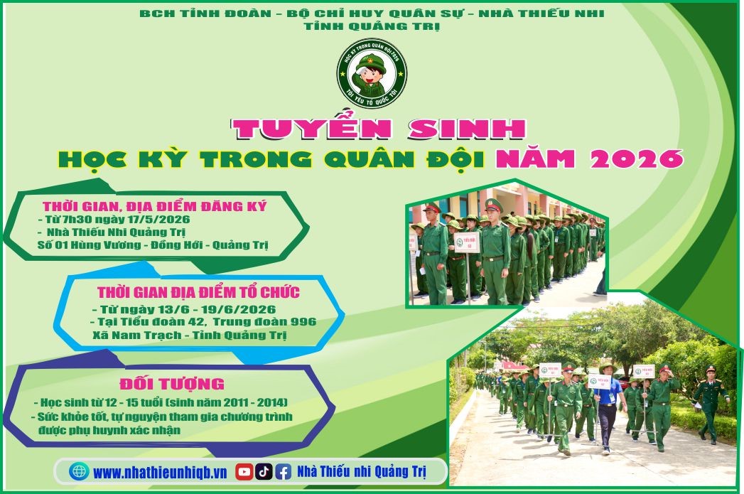 TUYỂN SINH CHƯƠNG TRÌNH "HỌC KỲ TRONG QUÂN ĐỘI" HÈ 2026